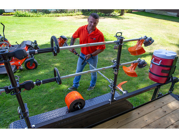 3-Place Lockable Trimmer Rack – String Trimmer Line Holder For Open Landscape Trailer, Heavy Duty