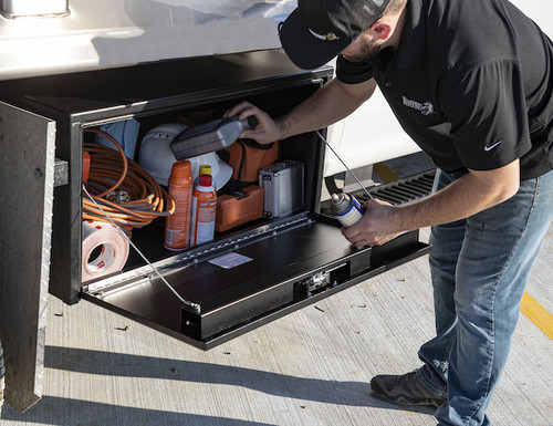 1734500 - 24x24x24 Inch Textured Matte Black Steel Underbody Truck Box with 3-Point Latch