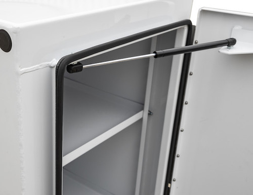 BP964824WLL - White Steel Straight Side Backpack Truck Box with Adjustable Shelving