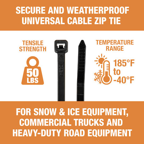 BTN011WR - 0.180 x 11 Inch Black Weather Resistant Zip Ties 50 Pound, 500 Pieces