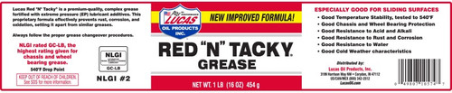 Lucas Oil 10574 Red "N" Tacky Grease NLGI#2, 1 lb Tub