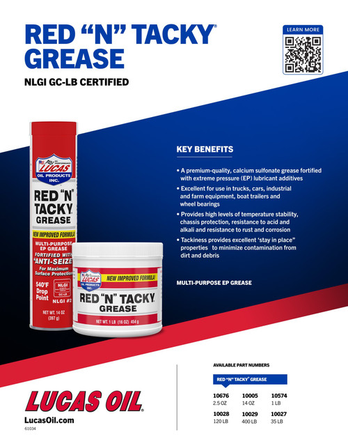 Lucas Oil 10574 Red "N" Tacky Grease NLGI#2, 1 lb Tub