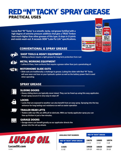 Lucas Oil 10574 Red "N" Tacky Grease NLGI#2, 1 lb Tub