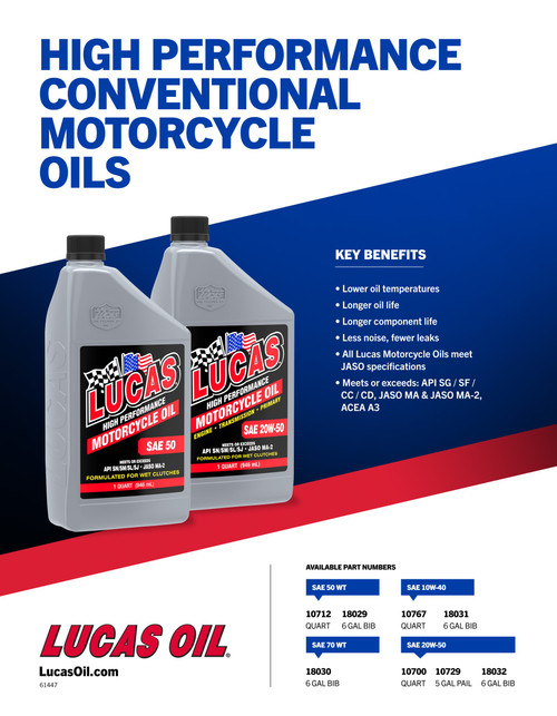 Lucas Oil 10712 SAE 50 Motorcycle Oil, 1 Quart