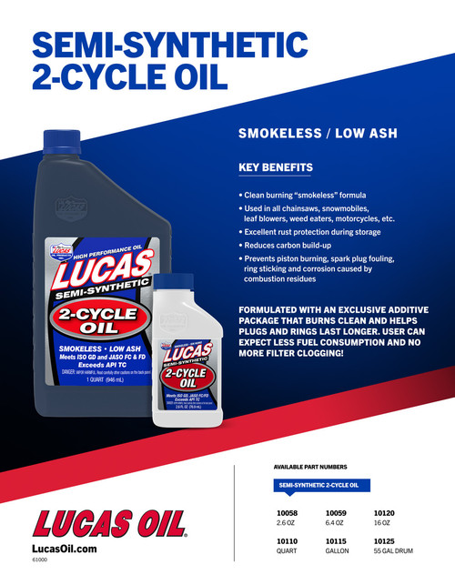 Lucas Oil 10120 Semi-Synthetic 2-Cycle Oil, 1 Pint Lucas Oil 10120 Semi-Synthetic 2-Cycle Oil, 1 Pint