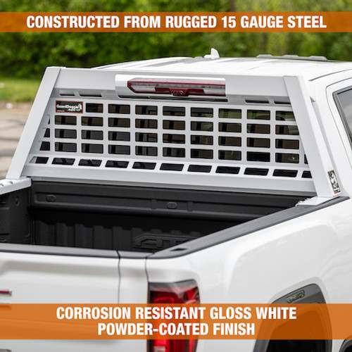 851605 - 25.00-inch Tall Gloss White Heavy-Duty Steel GuardDogg Pickup Truck Headache Rack Bundle with Mounting Brackets