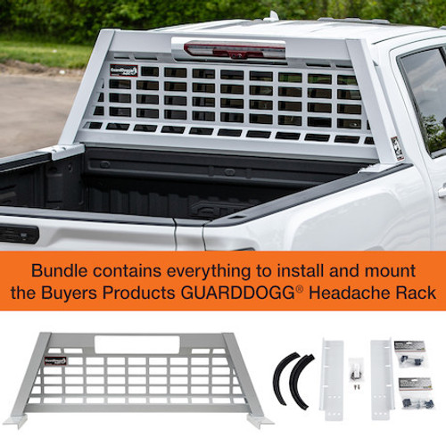 851605 - 25.00-inch Tall Gloss White Heavy-Duty Steel GuardDogg Pickup Truck Headache Rack Bundle with Mounting Brackets