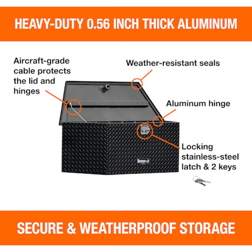 1721383 - 35 Inch Wide Gloss Black Diamond Tread Aluminum Trailer Tongue Truck Box