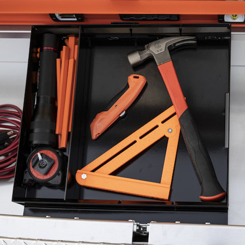 1729450F - 23x27x71 Inch Gloss Black Diamond Tread Aluminum Crossover Truck Box, Keyed Alike For Fleets