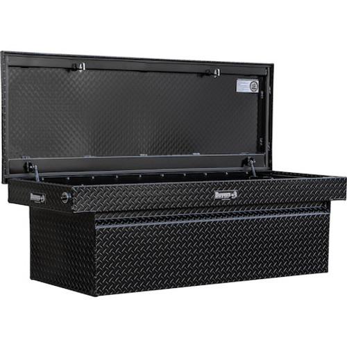 1729450F - 23x27x71 Inch Gloss Black Diamond Tread Aluminum Crossover Truck Box, Keyed Alike For Fleets