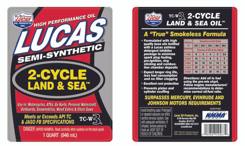 Lucas Oil 10467 Semi-Synthetic TC-W3 2-Cycle Land and Sea Oil, 1 Quart