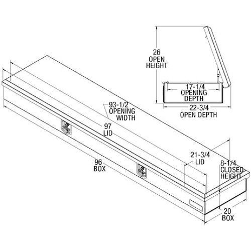 1709620 - 20X96 Heavy-Duty Diamond Tread Aluminum Top Mount Service Body Truck Tool Box