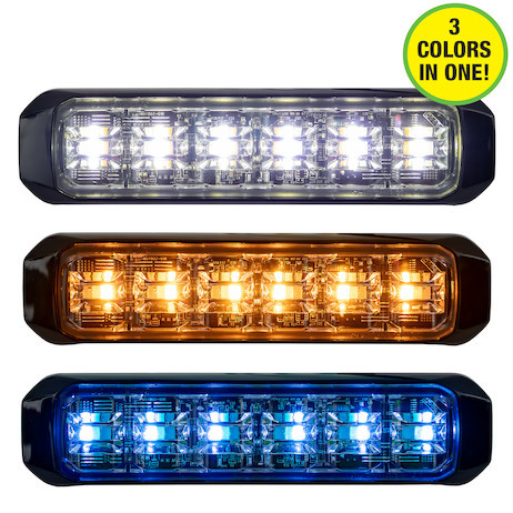 8891828 - 5 Inch Wide Angle Tri-Color LED Strobe Light, Amber/Blue/Clear