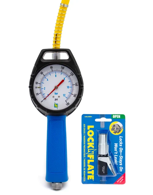 LockNFlate® PRO Analog Tire Inflator Gauge with LockNFlate® Locking Air Chuck