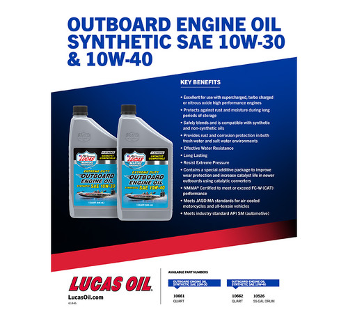 Lucas Oil 10662 Synthetic SAE 10W-40 Outboard Engine Oil, 1 Quart