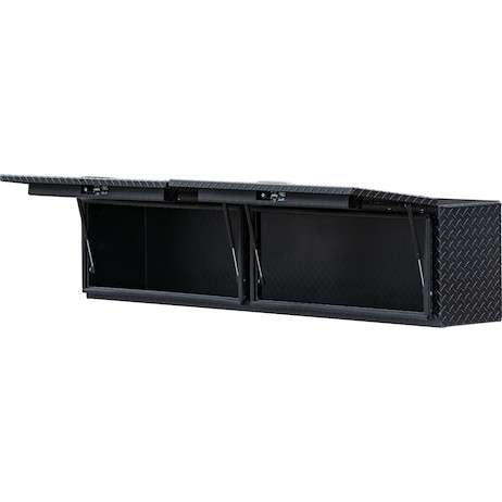 1722365 - 18x16x90 Inch Matte Black Diamond Tread Aluminum Topsider Truck Box with Flip-Up Doors