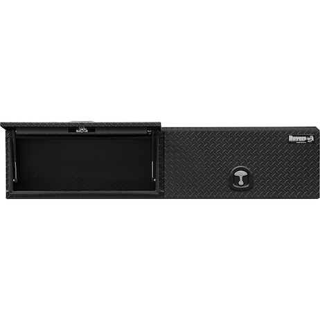 1722365 - 18x16x90 Inch Matte Black Diamond Tread Aluminum Topsider Truck Box with Flip-Up Doors