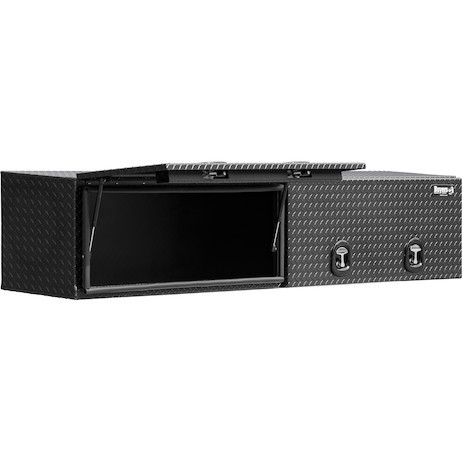 1722365 - 18x16x90 Inch Matte Black Diamond Tread Aluminum Topsider Truck Box with Flip-Up Doors