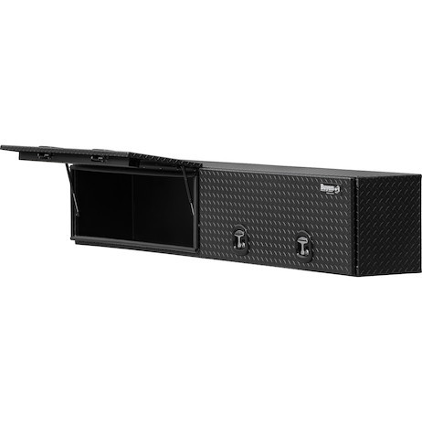 1722365 - 18x16x90 Inch Matte Black Diamond Tread Aluminum Topsider Truck Box with Flip-Up Doors