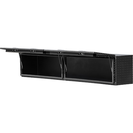 1722365 - 18x16x90 Inch Matte Black Diamond Tread Aluminum Topsider Truck Box with Flip-Up Doors