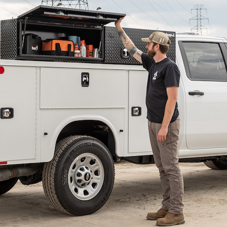 1721770 - 18x16x96 in Black Diamond Tread Aluminum Topsider Truck Box with Flip-Up Doors