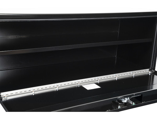 1702311 - 18x18x48 Inch Black Steel Underbody Truck Box with Built-In Shelf - 3-point Latch
