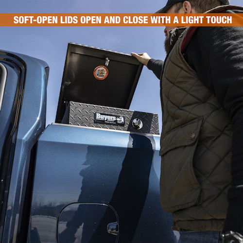 1722420 - 18x27x71 Inch Textured Matte Black Diamond Tread Aluminum Gull Wing Truck Box