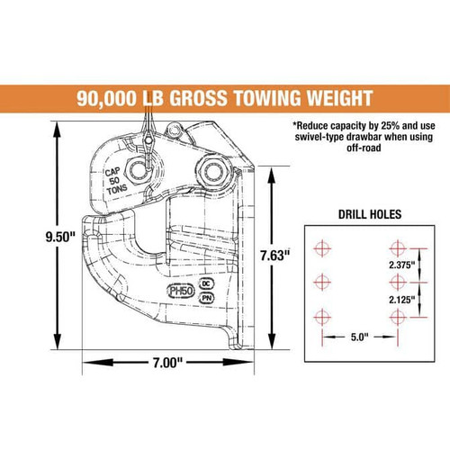 PH50 - 50 Ton Air Compensated Pintle Hitch (without Chamber and Plunger)