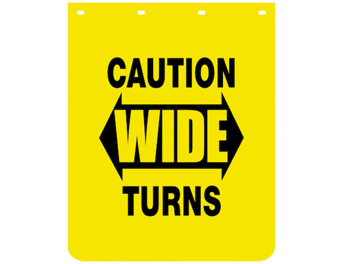 B2430YC - Caution Wide Turns Yellow Polymer Mudflaps 24x30 Inch