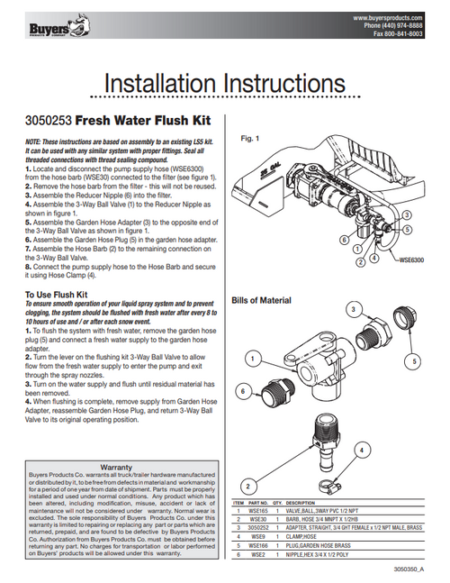 3050253 - Fresh Water Flush Kit for SaltDogg® Pre-Wet Systems