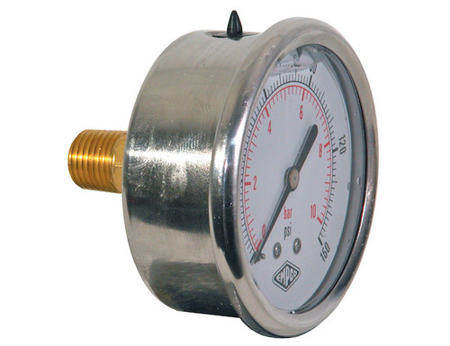 HPGCB300 - Silicone Filled Pressure Gauge - Center Back Mount 0-300 PSI