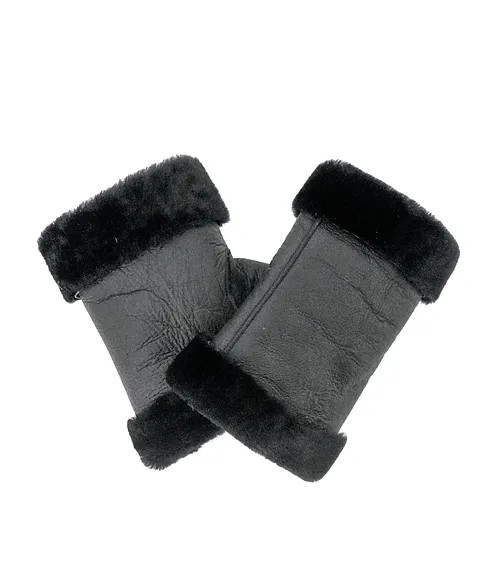 FINGERLESS LAMBIE SUEDE GLOVES - CREAM, BLACK