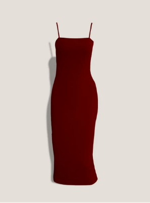 MME DRESS SKINNY DIP SLIP IN BURGUNDY MIDI