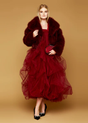 MME JACKET MINKY WAISTCOAT IN BURGUNDY FAUX FUR WITH BOW