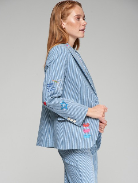 VIL BLAZER HEATHER DENIM EMBROIDERED