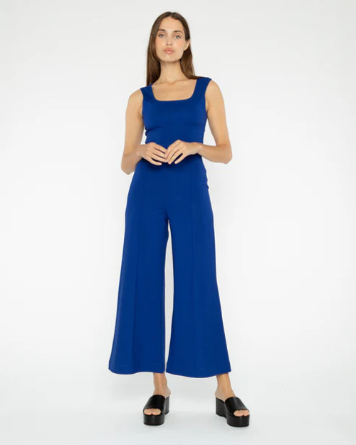 PONTE KNIT WIDE LEG TANK STYLE JUMPSUIT - BLUE, BLACK, IVORY