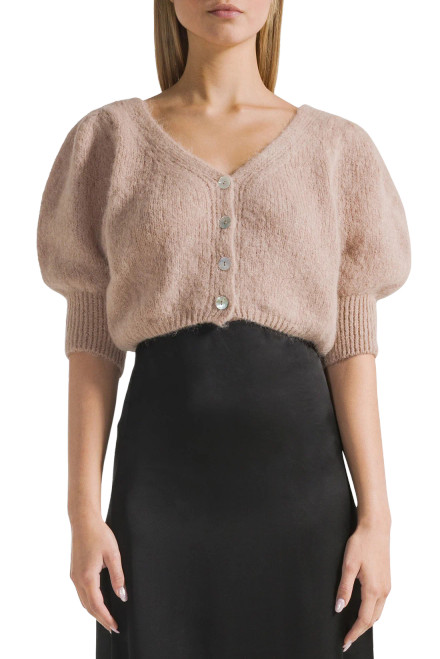 MANDA ALPACA CARDIGAN - NEON PINK, TAN