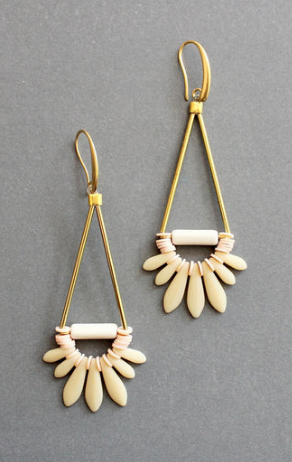 Cream and Pink Glass Fringe Earring