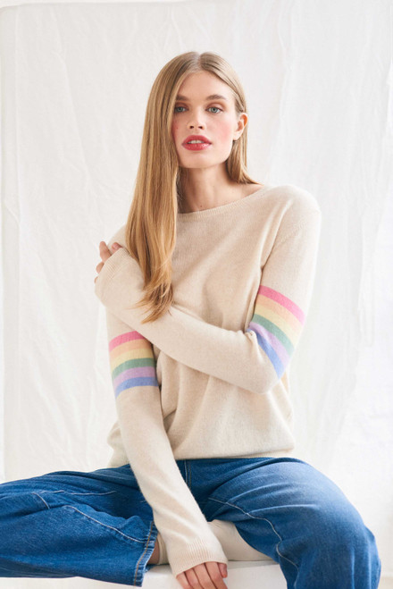 CREWNECK CASHMERE WITH RAINBOW ARMS
