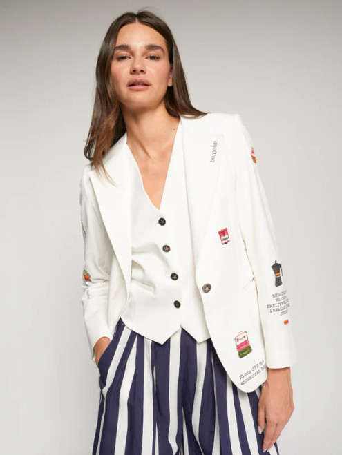 BONJOUR EMBROIDERED WHITE JACKET