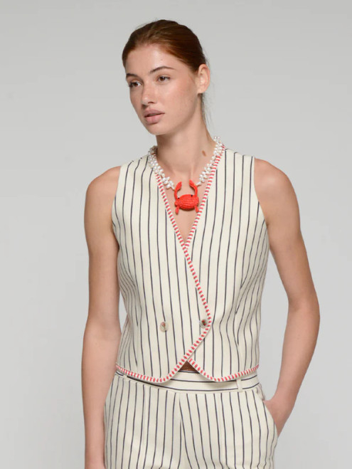 STRIPED VEST WITH RED TRIM