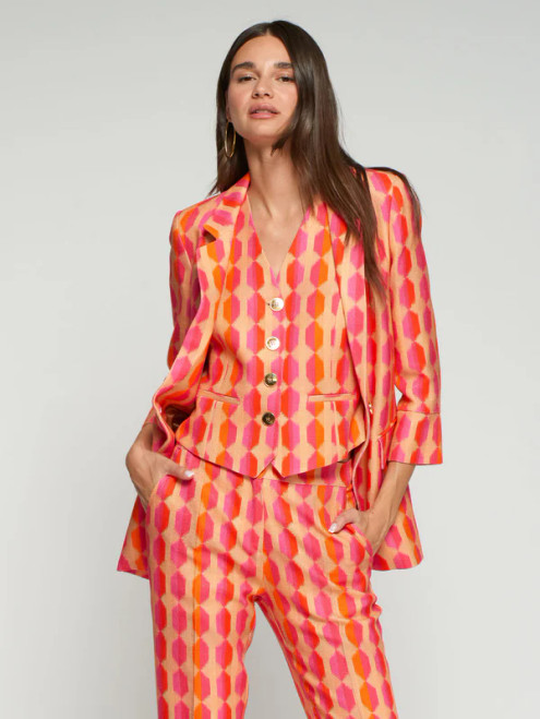 PINK AND ORANGE GEOMETRIC PRINT BLAZER