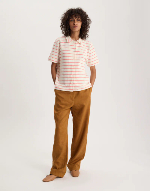 NICIA SPLIT COLLAR STRIPED SHIRT -  NAVY, PINK
