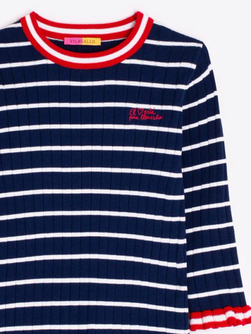NAVY AND WHITE STRIPED SWEATER