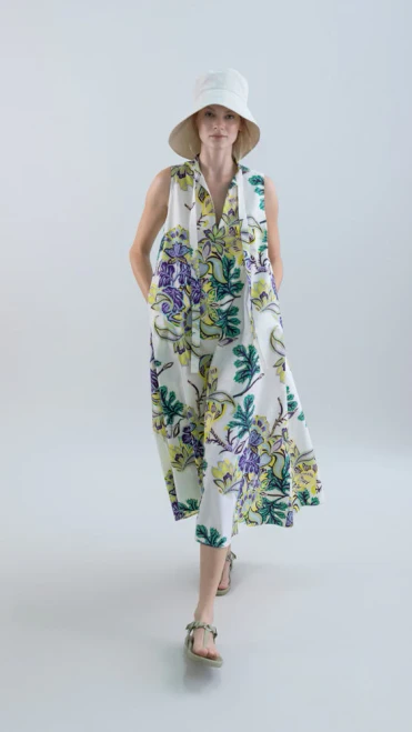 MARIGOLD MEADOW SLEEVELESS MIDI DRESS