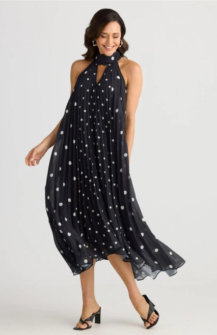 INCA HIGH NECK BLACK AND WHITE DOT DRESS