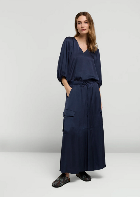 CARGO SILKY TOUCH DRAWSTRING WAIST SKIRT - NAVY, GREEN