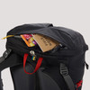 Sierra Designs Flex Capacitor 40-60 backpack, Peat, with lid unzipped to show storage