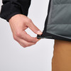 Close up of man tightening theSierra Designs Men's Borrego Hybrid Jacket, Black/Grey