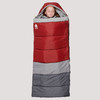 Sierra Designs Pika Youth 40 sleeping bag, red, front view, with girl sleeping on her back